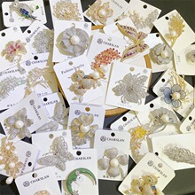 新款欧美奢华重工锆石胸针高档珍珠花朵微镶满锆胸花别针衣服配饰