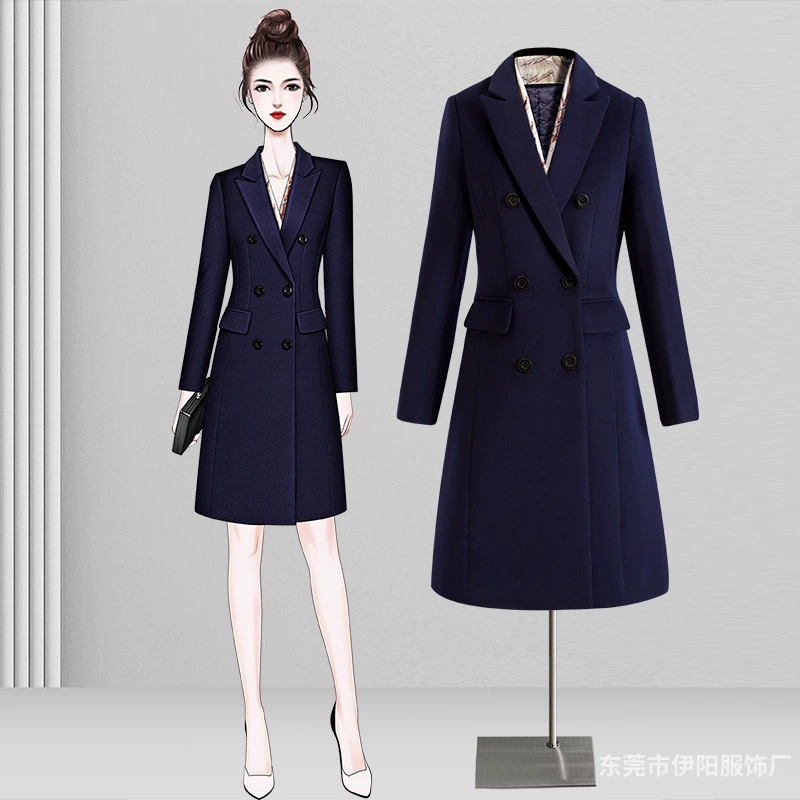 Профессиональное шерстяное пальто Женское зимнее высококачественное гостиничное стойка регистрации Утолщенное шерстяное пальто Продажи Офис Рабочая одежда