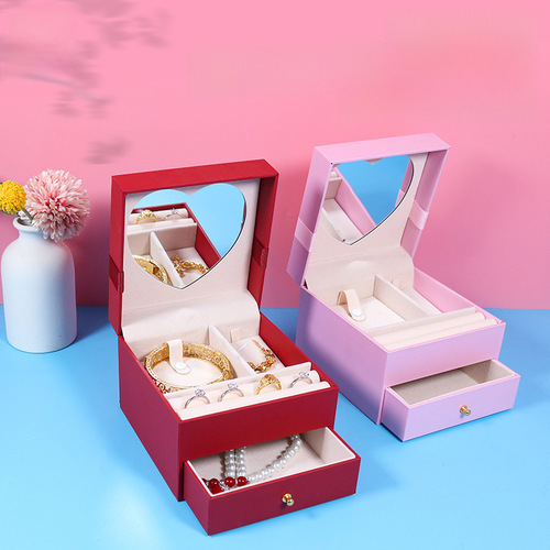 Celebrating Heart Vanity Mirror Face Valentine's Day Jewelry Storage Display Box Ring Necklace Bracelet Watch Packaging Box Wholesale