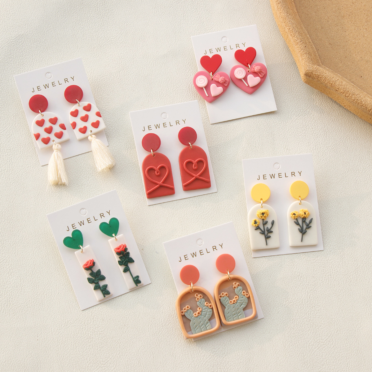 Red Valentine's Day Love Rose Fashion Romantic Soft Pottery Handmade Pendant Earrings Women Couple Party Holiday