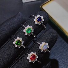 925银镶黑欧泊 祖母绿 红宝石戒指 批发天然名贵宝石 批量来谈