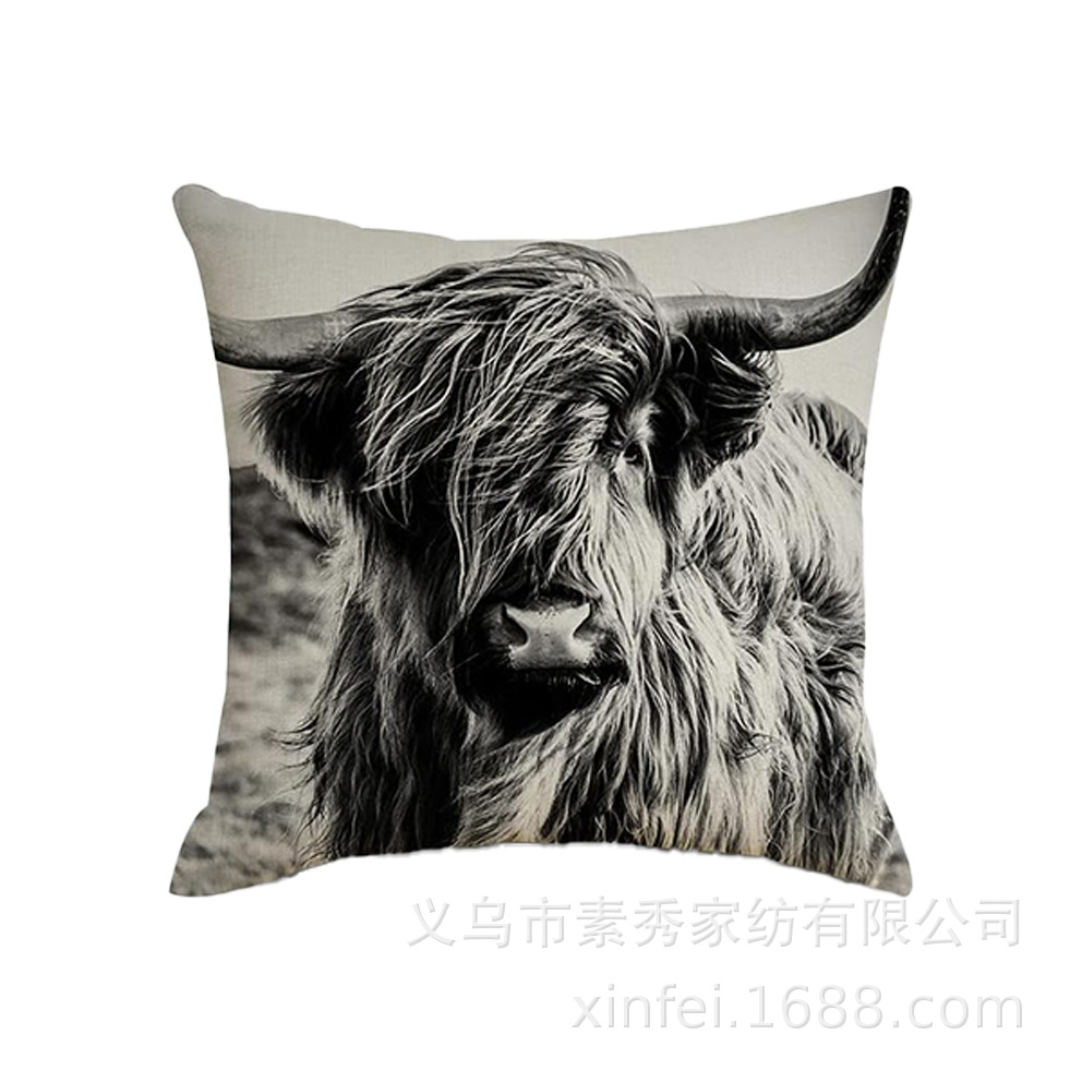 Transfronterizo amazónico Xiyin yak highland ganado animal sofá sala de estar respaldo decoración almohada abraza almohada cubierta de cojín image 15