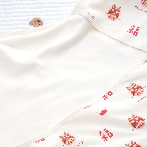 2024 New Spring and Autumn Double Layer Newborn Dragon Baby's Birth Baby Supplies Pack Blanket Simple Cotton Festive Quilt