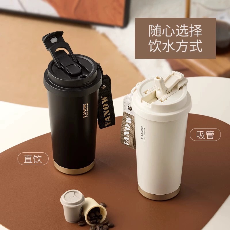 British vanow taza de café taza de vacío de alta apariencia de la muchacha revestimiento de cerámica de acero inoxidable portátil de paja taza de agua