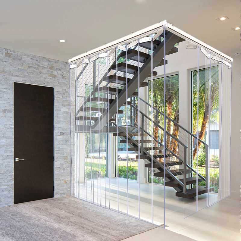 樓梯口空調隔斷門帘夏季防風防蚊隔熱PVC透明隱形推拉摺疊軟簾