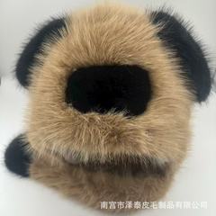 毛绒大耳朵帽子卡通护耳防风毛茸茸保暖时尚ins网红帽子熊猫元素