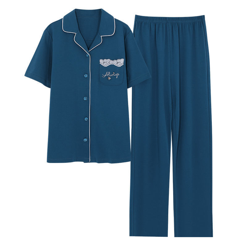 Pijama de algodón para mujer Pantalones de manga corta de verano más traje de chaqueta de mediana edad y madres de edad avanzada