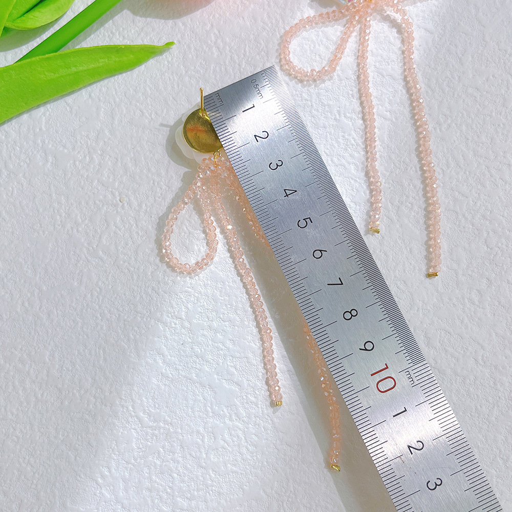 1 Pair Sweet Flower Bow Knot Glass Metal Beaded Womenu0027S Drop Earrings