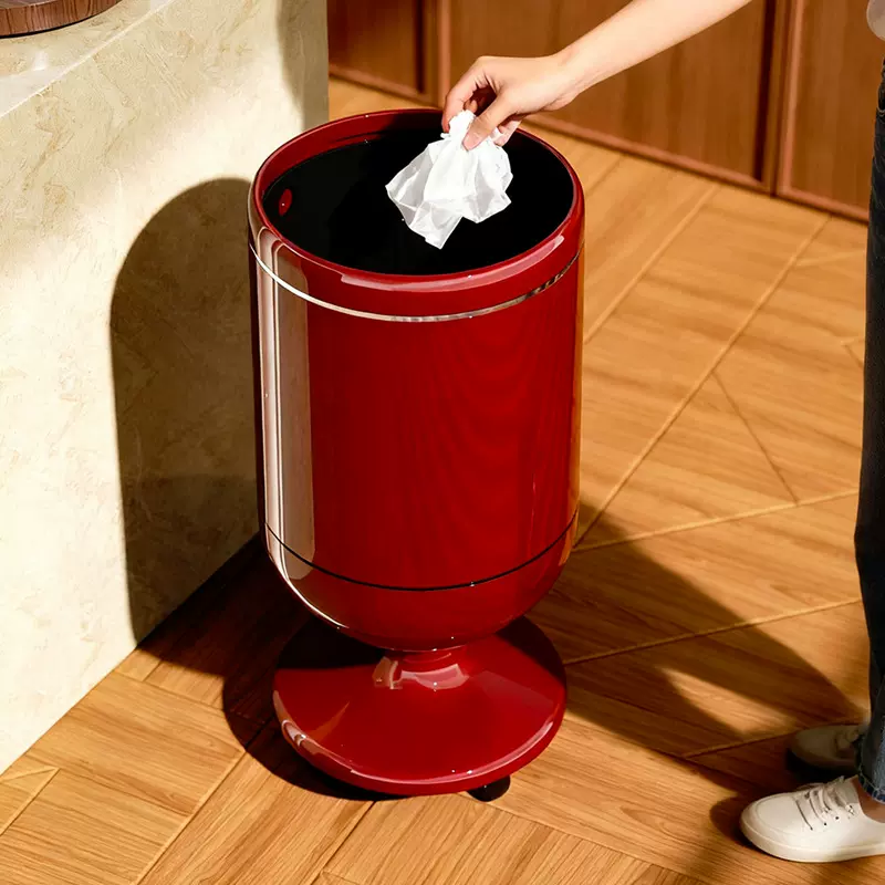 复古高脚垃圾桶不弯腰可移动高级感家用厨房客厅大容量大号收纳桶