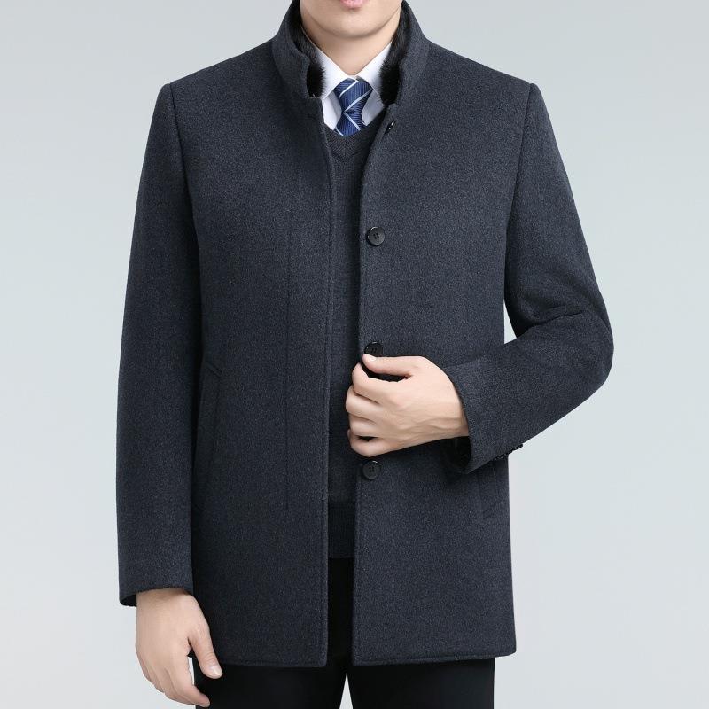 다운 라이너 중년 울 밍크 울 중간 길이 재킷 양면 캐시미어 코트, 남자 칼라 겨울이 두껍게