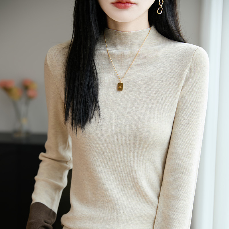 洋气小香风半高领显瘦针织薄毛衣女初秋新款小众感撞色减龄打底衫|undefined