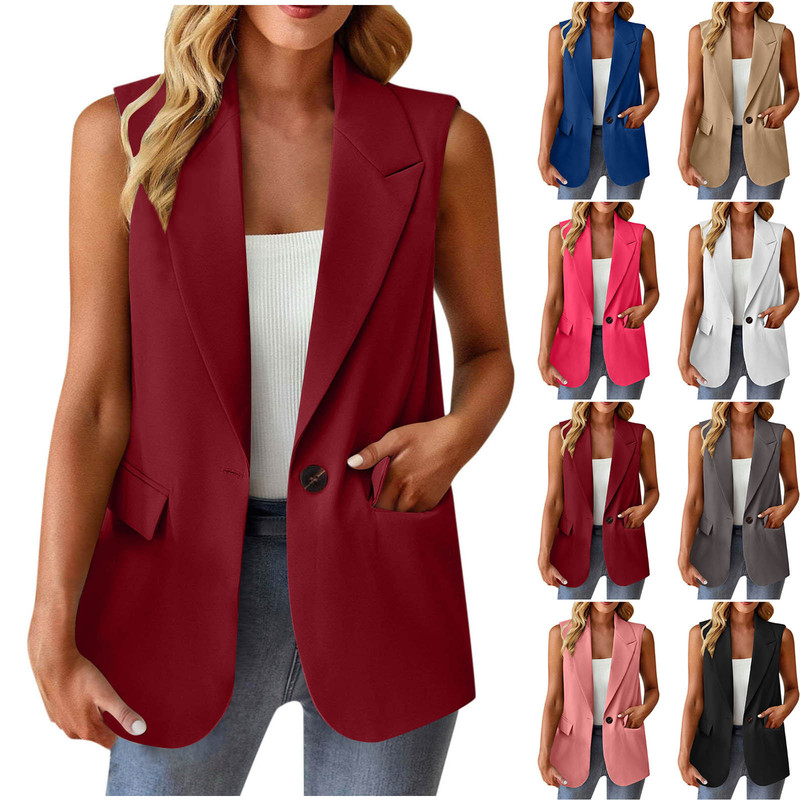 2025 Amazon Independent Station European and American Cross-border Women's New Long Sleeve Solid Color Cardigan Vest Suit Jacket Women