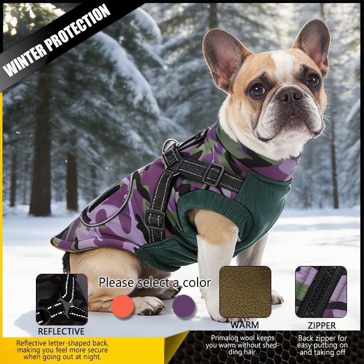 Winterwarme Hundebekleidung, reflektierendes Geschirr, Leine für kleine Hunde, Baumwollmantel, Anti-Fell-Hundebekleidung_voghion.com