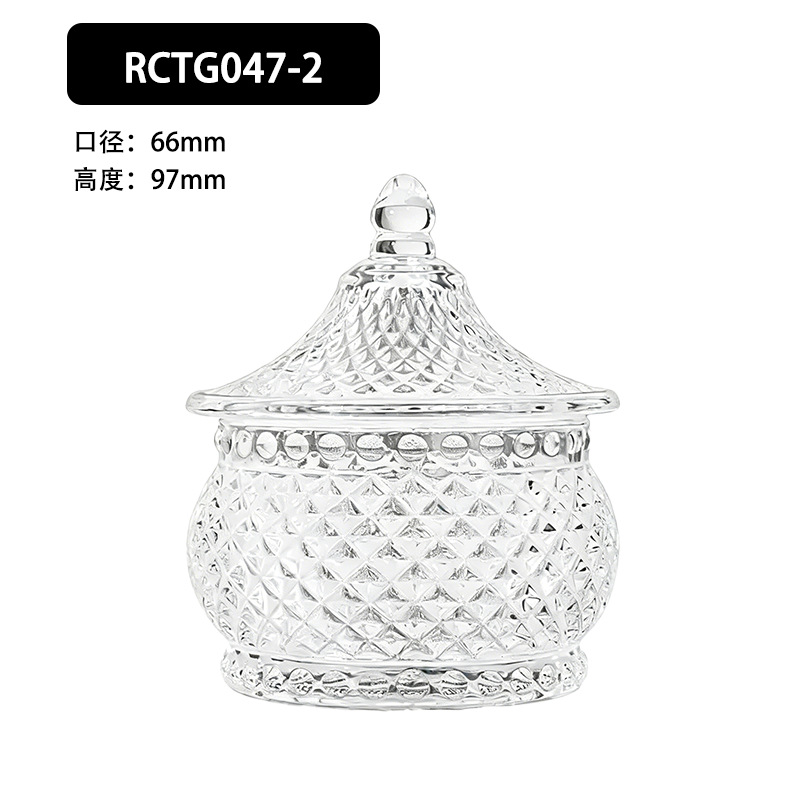 Cuatro estilos de tanques de azúcar de vidrio con tapa de relieve transparente y caja de almacenamiento de frutas secas en la Sala de estar están disponibles para la decoración de joyas de azúcar de bodas.