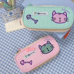 かわいいフィービー猫刺繍筆袋小紅書高颜値大容量学生文房具箱鉛筆ケース収納袋