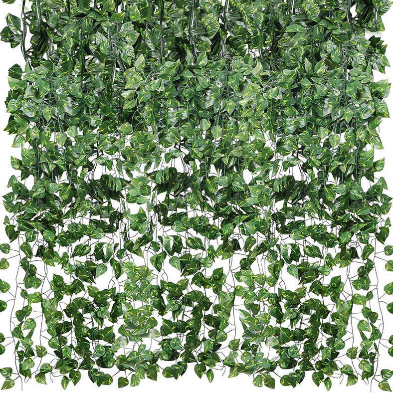 Amazon vine 72 hojas de tubería de hojas de lágrima verde verde decoración de techo 12 paquetes de hiedra verde