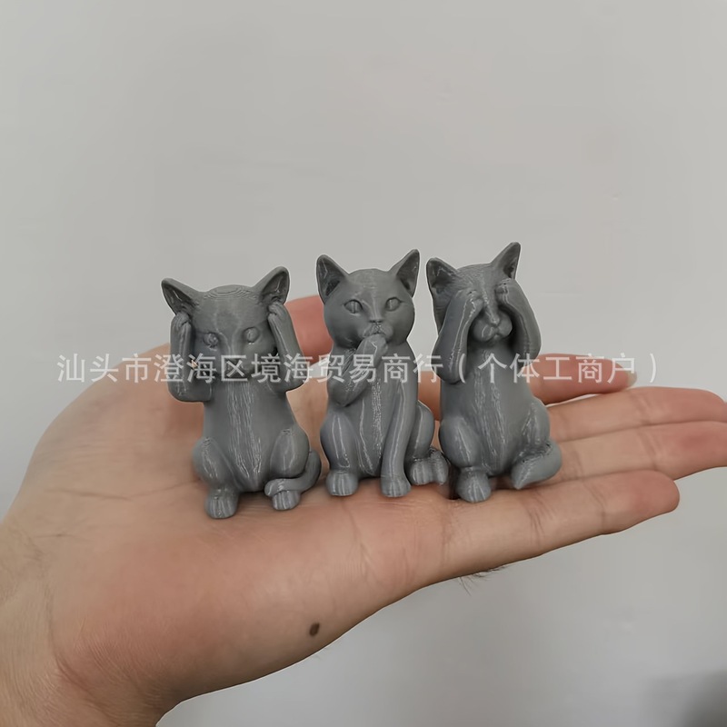 跨境新品勿听勿看勿言的猫万圣节猫咪装饰品摆件|undefined