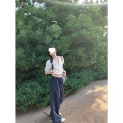 【现货】im向 Jennie穿搭！蕾丝绑带提花V领衬衫上衣女花边休闲裤