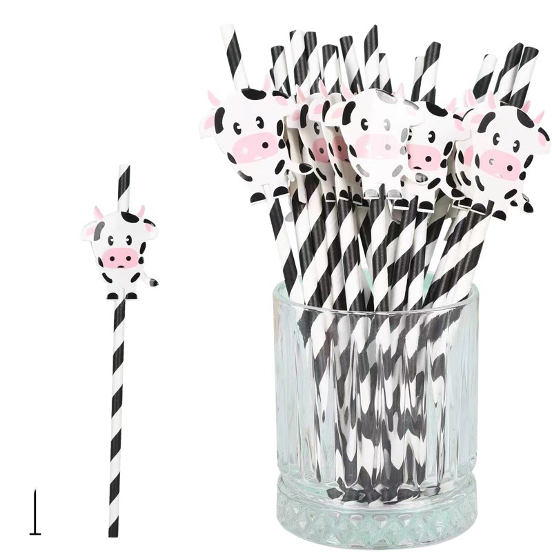 Fiesta transfronteriza decoración creativa Linda paja vaca cebra animal papel paja desechable degradación bebida Decoración
