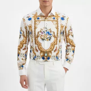 男装男士衬衫轻奢高级感欧洲站金盾烫钻数码印花现货源头工厂直批
