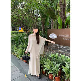松弛感慵懒气质休闲套装女夏不规则防晒罩衫披肩吊带连衣裙两件套