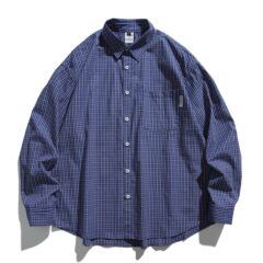 日系cityboy廓形格子长袖衬衫男女宽松文艺青年休闲工装衬衣潮