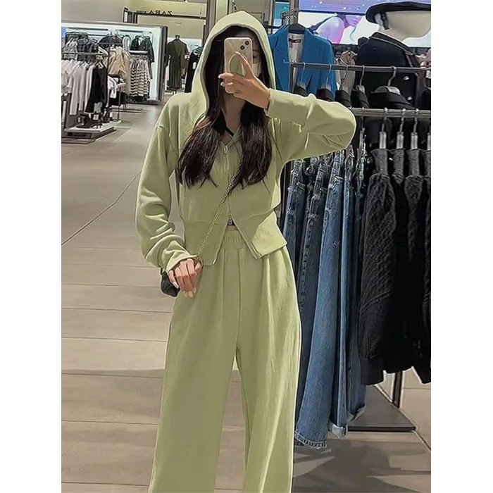 盐系休闲运动服套装女春秋港风复古宽松显瘦连帽卫衣时尚两件套|undefined