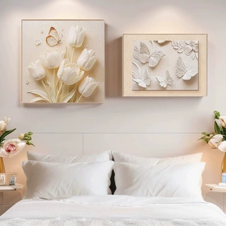 奶油风轻奢卧室床头装饰画主卧房间挂画壁画简约现代高级感肌理画