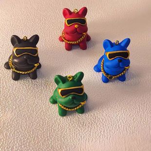Tide Cool Resin Bulldog Car Small Ornaments Cute Puppy Doll Pendant Backpack Keychain Accessories
