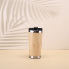 跨境304不銹鋼創意新款竹殼咖啡杯竹殼汽車杯真空保溫禮品杯批發