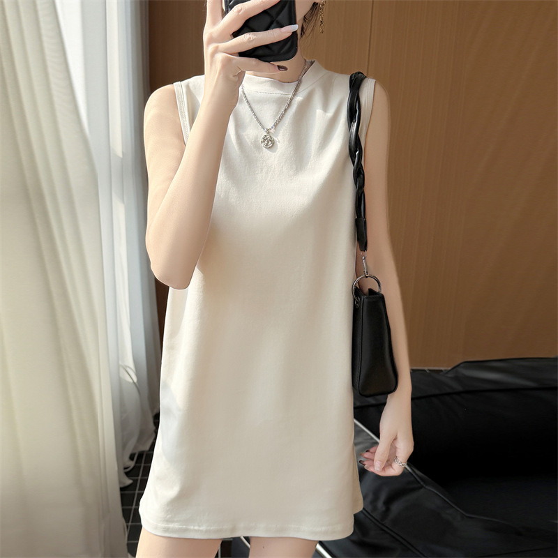 High-End Quality Cool Cotton Sleeveless Vest for Women, Half-High Collar, Mid-Length T-Shirt, Simple Slim-Fit, Cool and Refreshing Pullover High-End Quality Cool Cotton Sleeveless Vest for Women, Half-High Collar, Mid-Length T-Shirt, Simple Slim-Fit, Cool and Refreshing Pullover