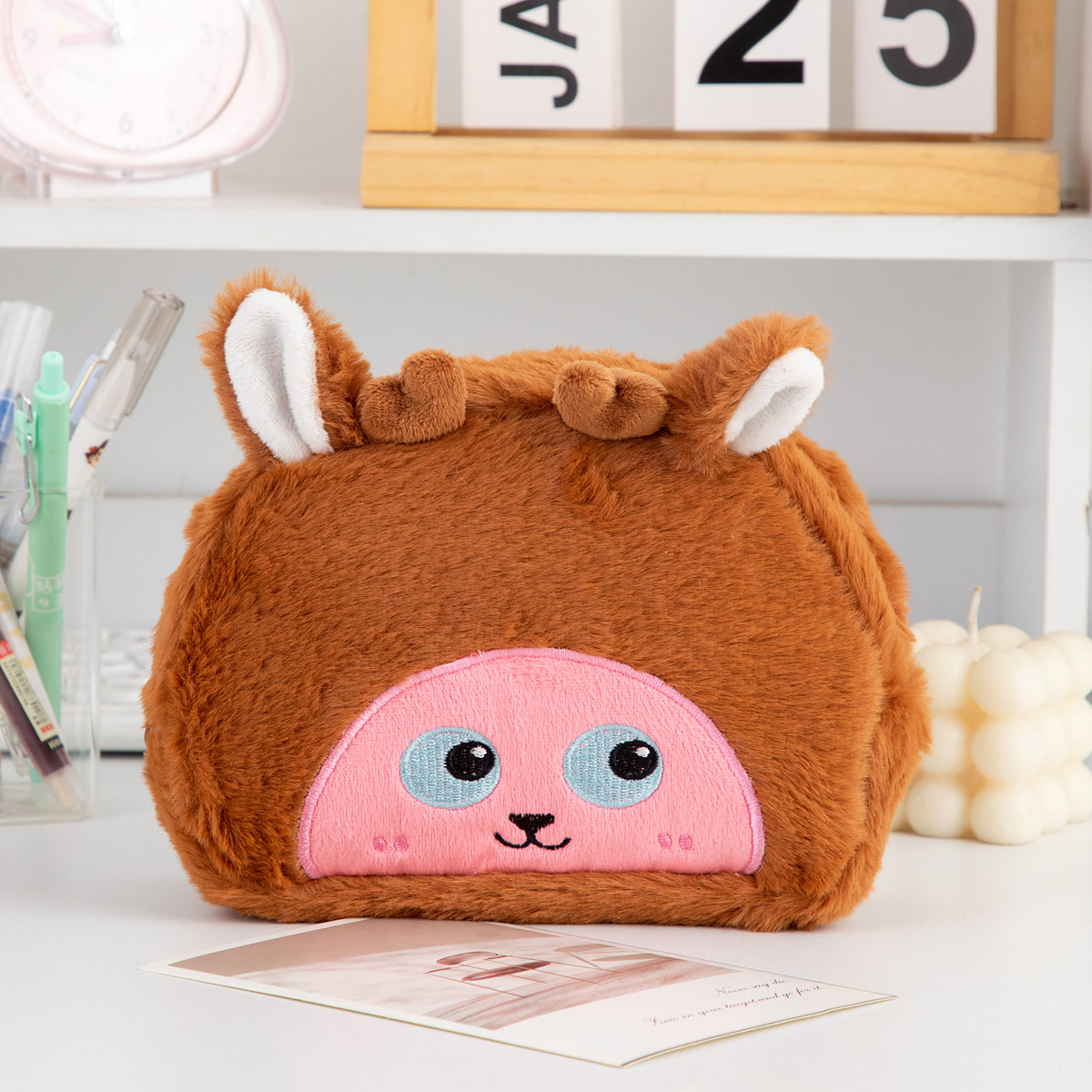 Estuche de Lápices de Peluche con Diseño de Estudiante Travesti, Estilo Japonés, Bonito y Animado, para Almacenamiento de Escritorio, Bolsa de Papelería de Gran Capacidad, Bolsa de Cosméticos