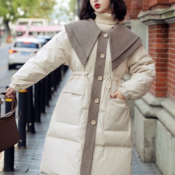 White Duck down Jacket for Women 2026 Winter New Navy Collar Design Niche Style Waist-Cinching Slimming Thickened Warm Coat