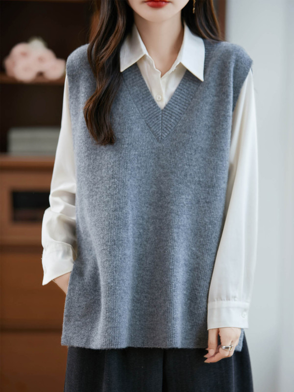 百搭叠穿纯色V领羊毛马甲女款秋冬厚款2025新款针织背心毛衣坎肩|undefined