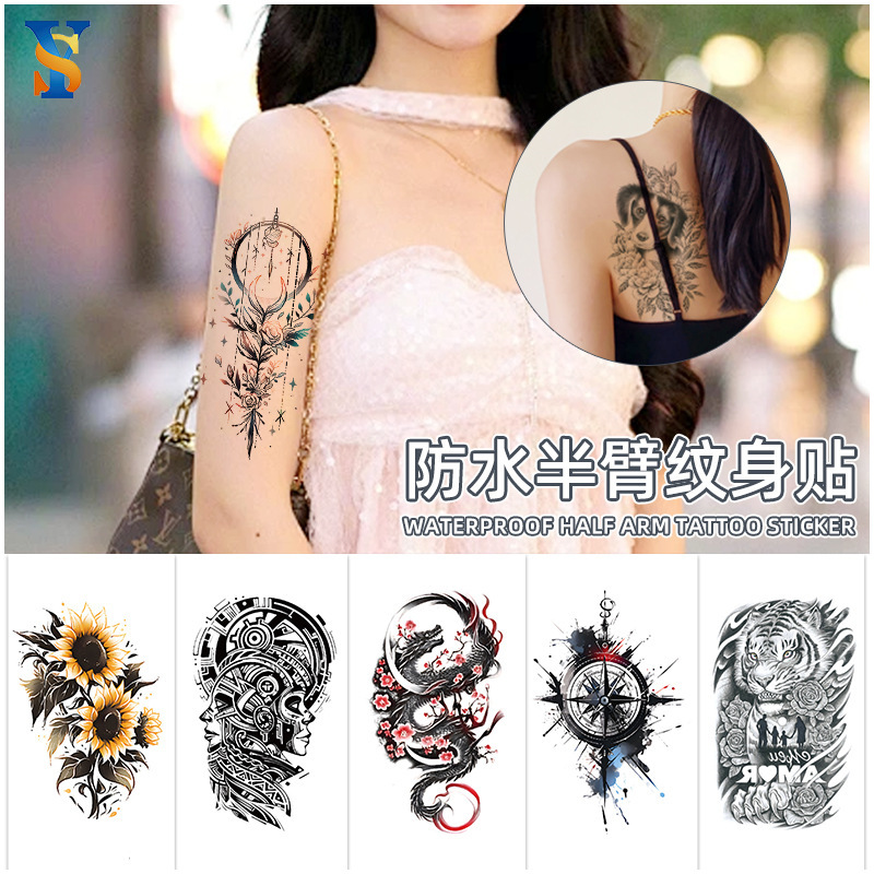 Small Full Arm Waterproof Sweat Tattoo Flower Animal Color Arm Back Simulation Temporary Tattoo Sticker for Men and Women