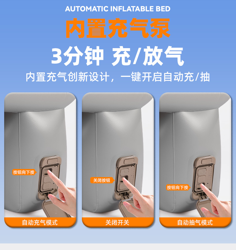 Automatic inflatable car mattress for SUVs, car rear seat air mattress, foldable bed for car back seat