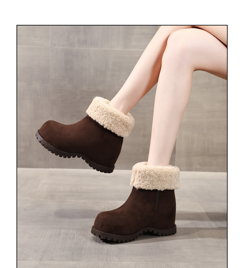 Boot nữ cổ cao lót lông giữ ấm đế dày nâng chiều cao — nâu chi tiết 10