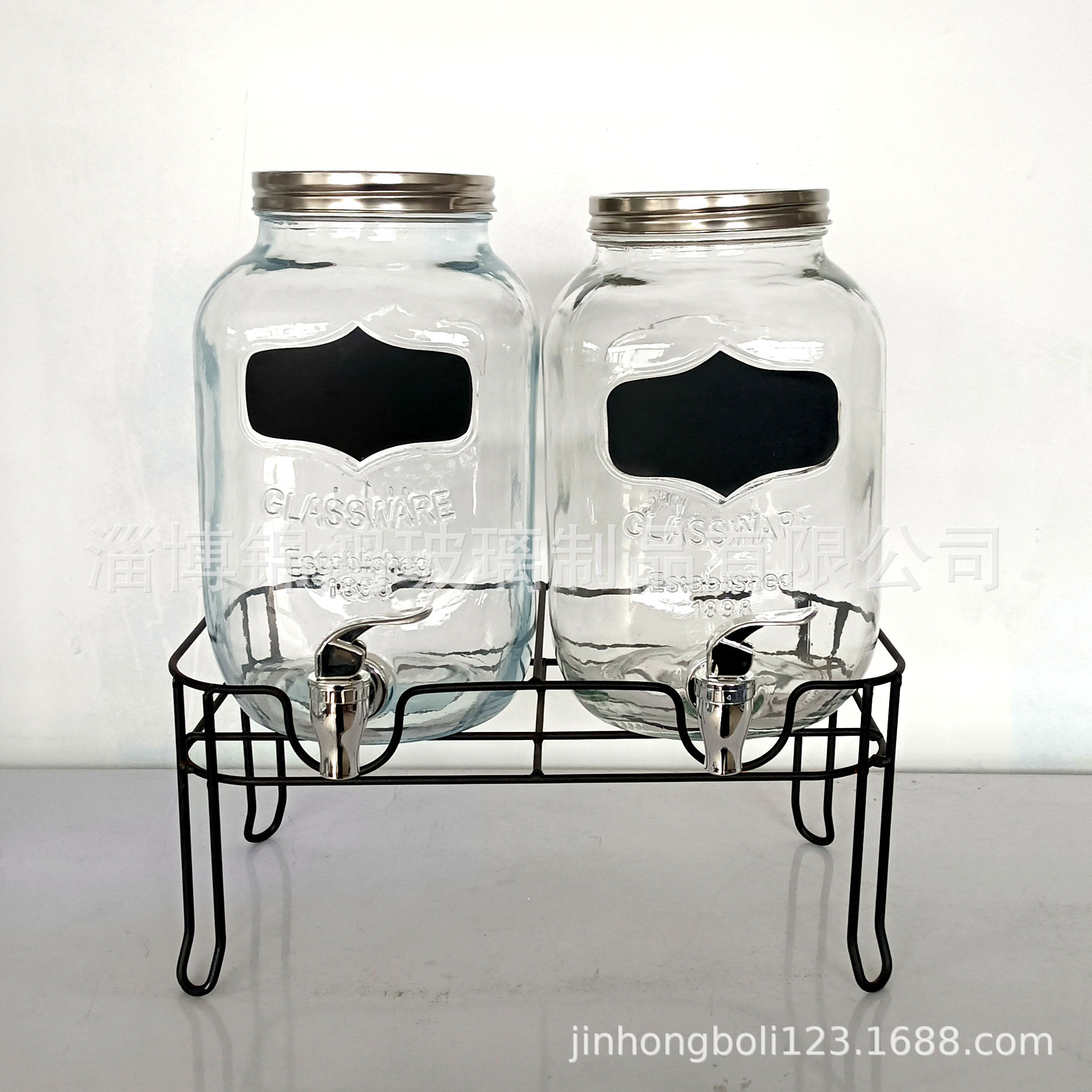 厂家供应跨境电商1加仑4升双只装无铅玻璃冷水饮料桶玻璃果汁罐