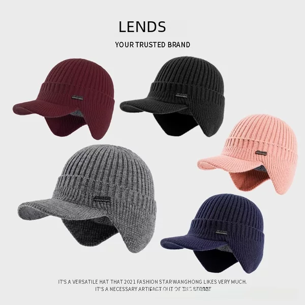 New Autumn and Winter Outdoor Hats, Woolen Hats, European and American Men's Warm Fleece-Lined Thickened Duckbill Knitted Baseball Caps