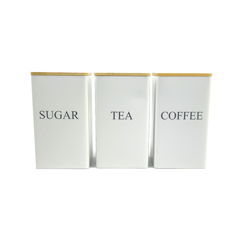Moda simple lata de almacenamiento de hojalata cubierta de bambú lata de café té azúcar caja de almacenamiento de metal ins viento suministros de cocina