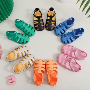 Spring and Summer Children's Soft Bottom Baotou Flat Hollow Hole Casual Plastic Baby Boys and Girls Cool Roman Jelly Shoes