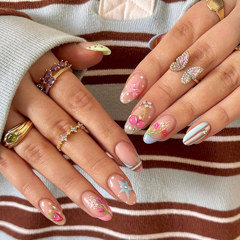 Nail Art 24-Piece Set 3D Gel Handmade Three-Dimensional Printed Polka Dot French False Nails Wearable Nail Tips Cross-Border Wholesale Nail Art 24-Piece Set 3D Gel Handmade Three-Dimensional Printed Polka Dot French False Nails Wearable Nail Tips Cross-Border Wholesale