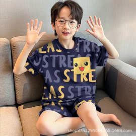 卡通中大童儿童睡衣空调服短款套装夏季薄款男童家居服短袖两件套