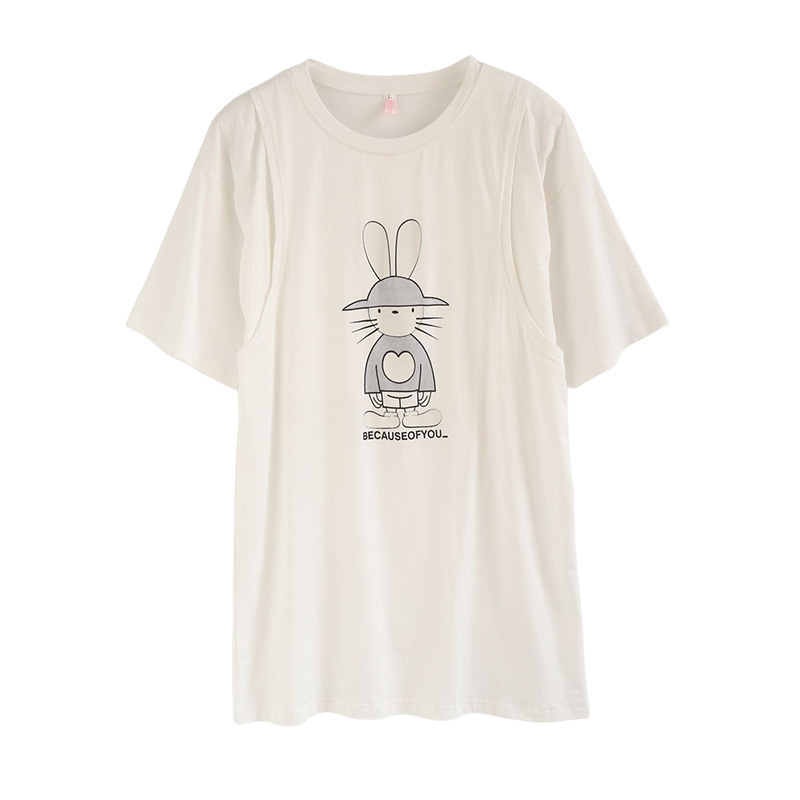 お出かけ用純綿授乳服、おしゃれなホットママ風マタニティTシャツ、春夏半袖ボトムスシャツ、授乳トップス、夏服|undefined