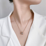 V金材质精雕圆形蜂巢型麦穗项链玫瑰金白金黄金冬日百搭厂家直销