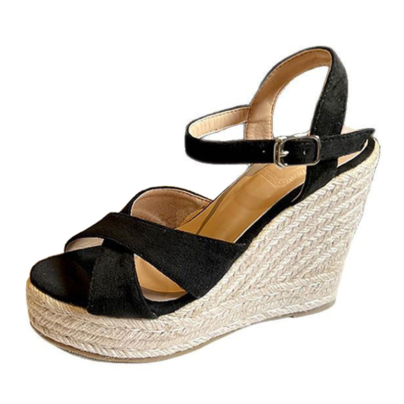 2025 Spring Wedge Straw Open Toe Sandals Women's Platform Thick Bottom Increased Slim South Korea Frosted Leather Sandals