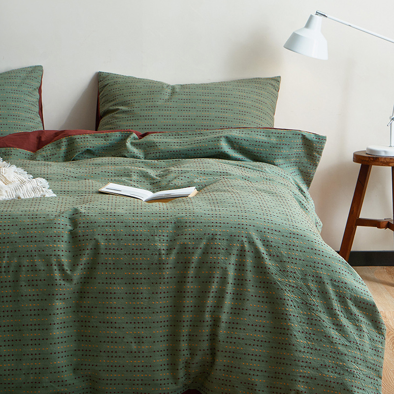 Parure de lit 4 pièces en jacquard de coton style vintage_voghion.com