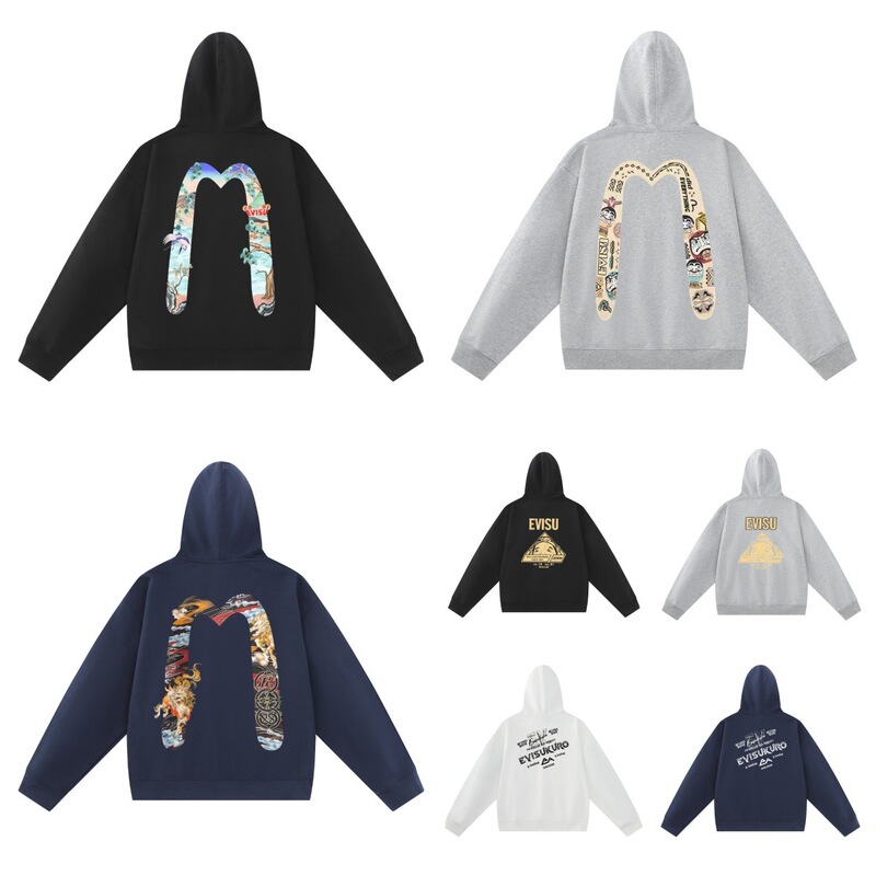 Casual Evisu Fushen Hooded Sweatshirt Printed Autumn and Winter New Fashion Brand High Quality Versatile Loose Pure Cotton for Men and Women