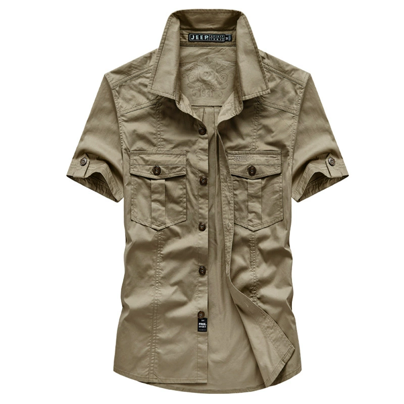 JEEP SPIRIT Летняя рубашка с короткими рукавами Мужская Свободная Повседневная рубашка Рабочая одежда Тонкий топ с несколькими карманами 1391
