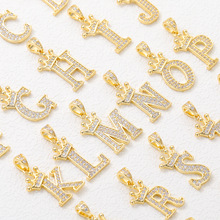 欧美跨境新款皇冠26个字母微镶满钻吊坠项链 时尚百搭项链女饰品